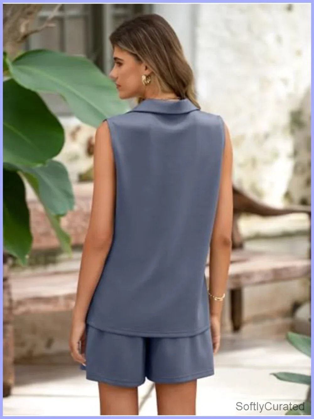 Two Piece Short Set Sleeveless V Neck Lounge Tracksuit Summer Travel Outfit